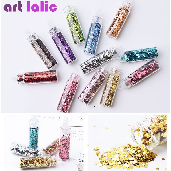 12colors shiny nail glitter powder ultra-thin nail sequin set 3d hollow acrylic flakes for diy nails design manicure decorations, Silver;gold
